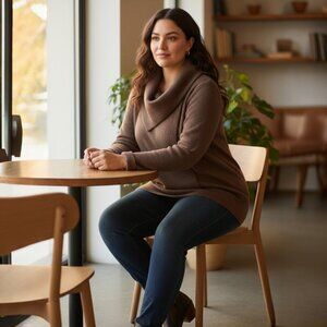 Jessica London Brown Cowl Neck Sweater Snap Detail Long Sleeve Size 18/20